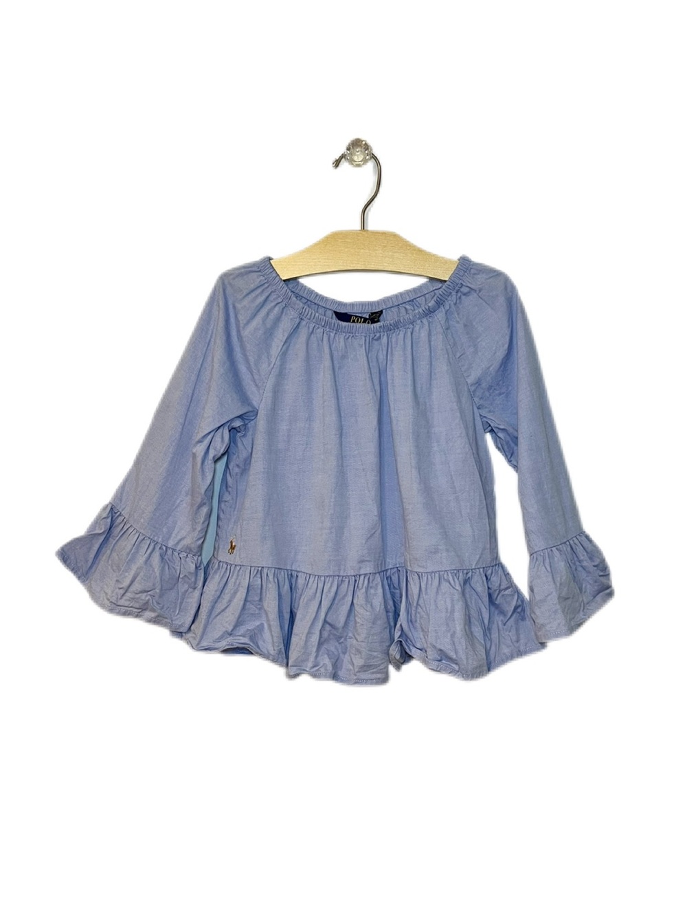 Polo Ralph Lauren Girls Size 5 Light Blue Three Quarter Sleeve Ruffle Top